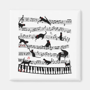 Imán Gracioso Cat Music Note, Regalo Para Piano Player,