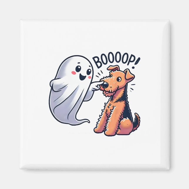 Imán Gracioso fantasma de Halloween Airedale Terrier Bo (Frente)