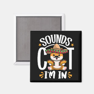 Imán Gracioso gato Cinco De Mayo Regalo Sombrero Tacos