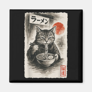 Imán Gracioso gato comiendo fideos de Ramen Sumi-e japo