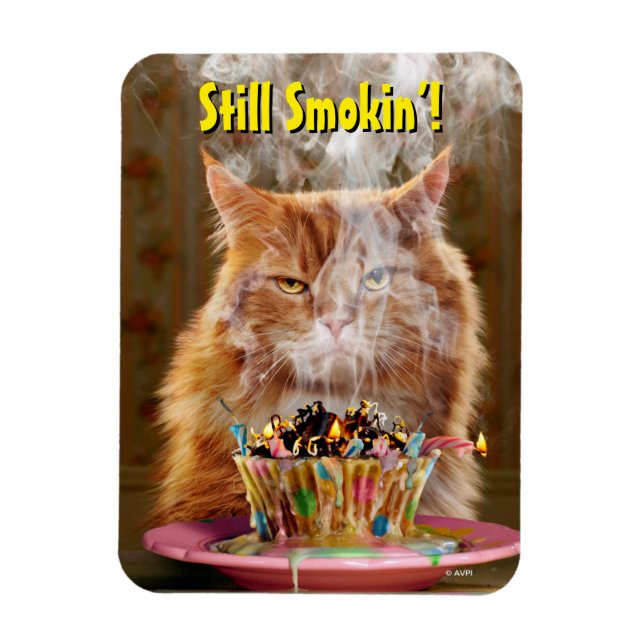 Imán Gracioso Gato Cranky Con Pastel De Cumpleaños Fund (Vertical)