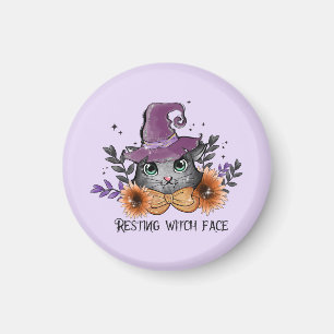 Imán Gracioso Gato De Brujas Halloween floral