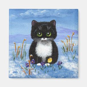 Imán Gracioso gato de Tuxedo Invierno Nieve Creacionart