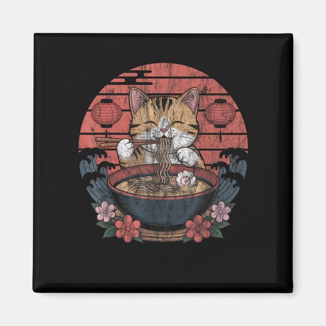 Imán Gracioso gato Ramen Tee japonés Kawaii Anime (Frente)