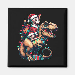 Imán Gracioso gato Sphynx monta en Santa T-rex Vintage 
