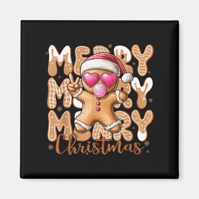 Imán Gracioso Gingerbread Cookie Signo de Paz Merry Mer (Frente)