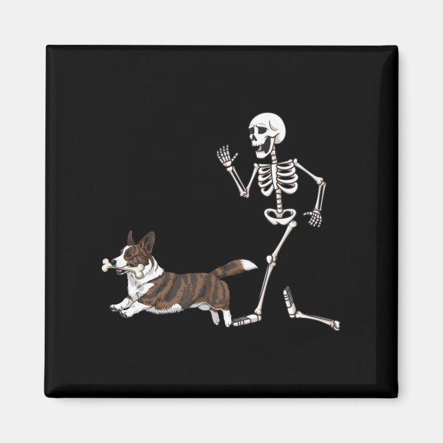 Imán Gracioso Halloween Cardigan Welsh Corgi Y Skeleton (Frente)