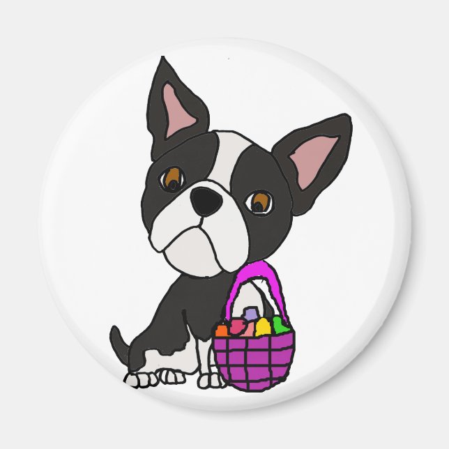 Imán Gracioso perro de Boston Terrier con canasta de Pa (Frente)