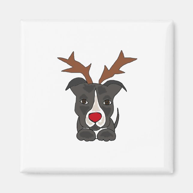 Imán Gracioso perro de Pitbull gris como reno Navidad (Frente)
