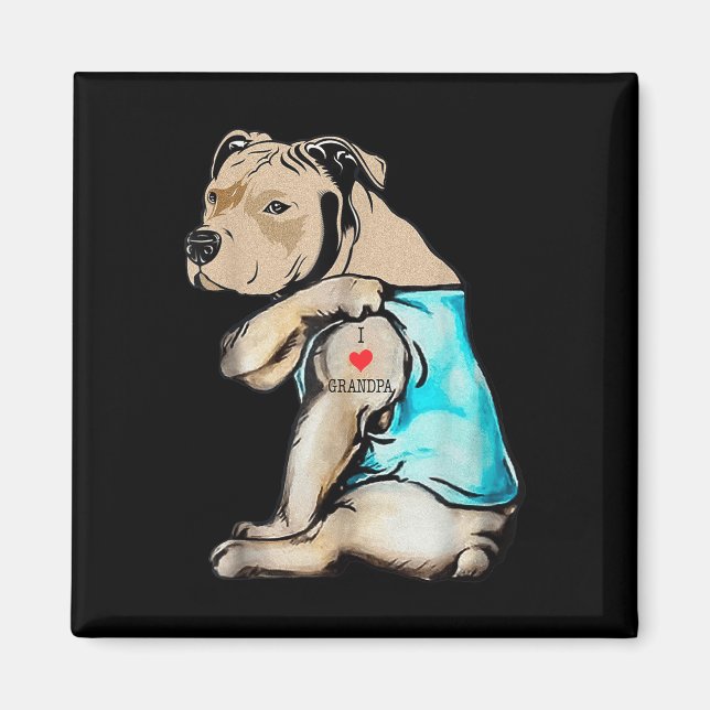 Imán Gracioso perro Pitbull Amo Abuelo Tattoo Funny Gra (Frente)