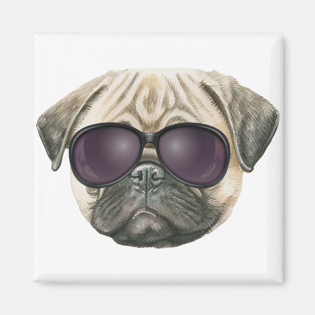 Imán Gracioso pug, bulldog francés lindo con gafas (Frente)