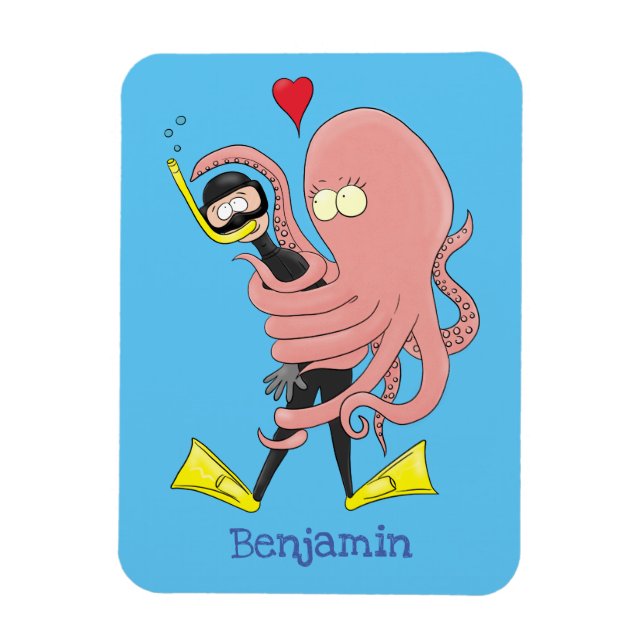 Imán Gracioso pulpo abrazos buceo humor personalizado (Vertical)