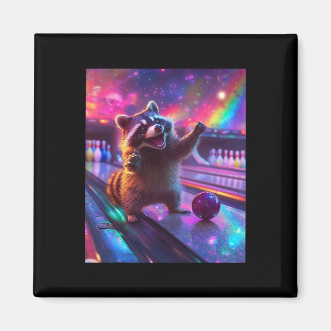 Imán Gracioso Raccoon Bowling Fantasycore estético (Frente)