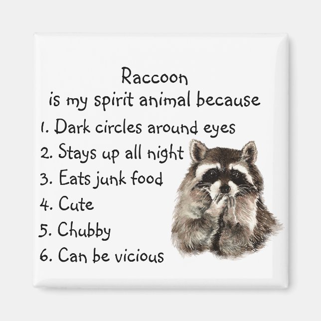 Imán Gracioso Raccoon Spirit Animal Humor Cute acuarela (Frente)