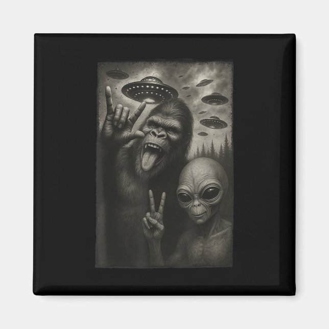 Imán Gracioso Selfie Bigfoot Alien Sasquatch Rock A Man (Frente)