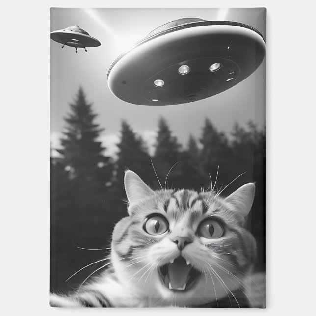 Imán Gracioso Selfie de gato con drones alienados de OV (Anverso)