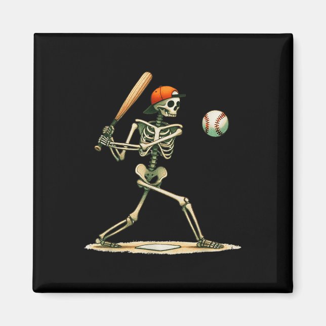 Imán Gracioso Skeleton Bateando Béisbol Halloween Boys  (Frente)