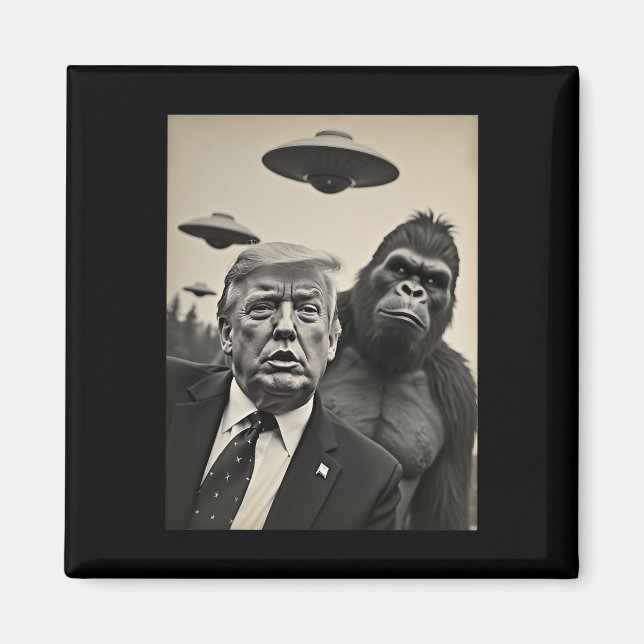 Imán Gracioso Trump Bigfoot Selfie Con Alienígena Extra (Frente)