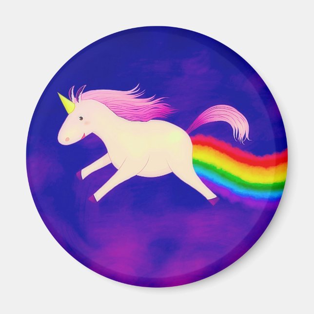 Imán Gracioso volando Unicornio en un arcoiris (Frente)