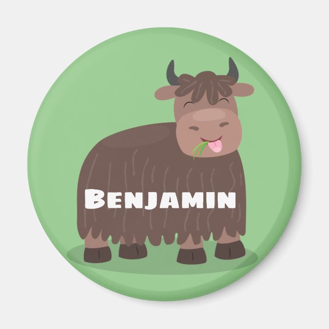 Imán Gracioso yak feliz comiendo pasto personalizado (Frente)