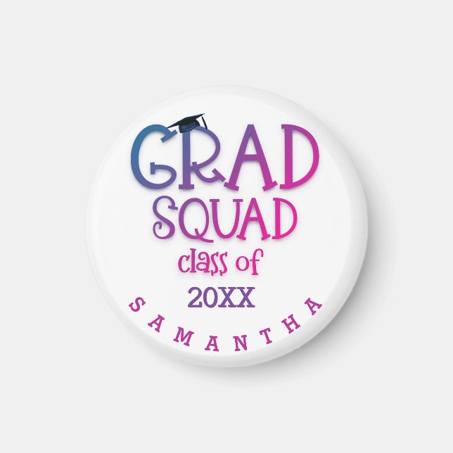 Imán Grad Squad de moda Año Graduado Rosa Morado (Frente)