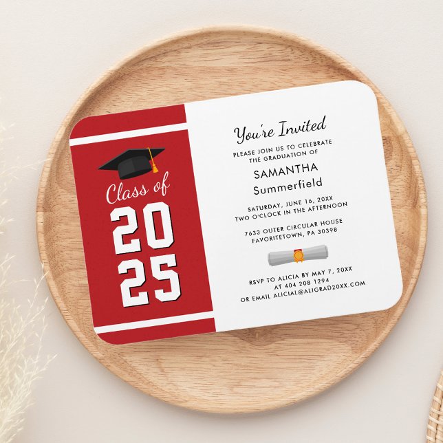 Imán Graduación 2025 Invitación del Partido de los Grad (Graduation 2025 Red Graduate Party Invitation Magnet)