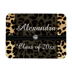 Imán Graduación de Chica de joyas de leopardo negro per