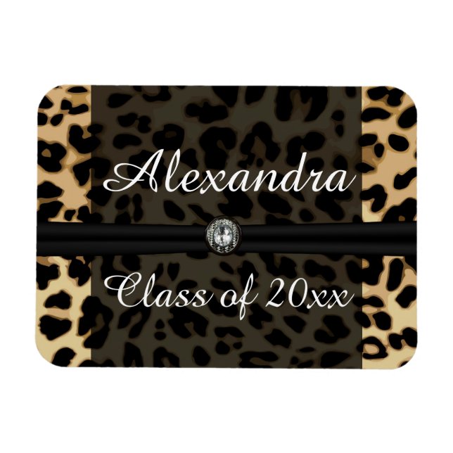 Imán Graduación de Chica de joyas de leopardo negro per (Horizontal)