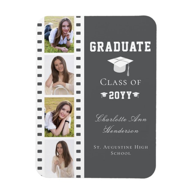 Imán Graduación de cuatro Collages de fotos | Gris (Vertical)