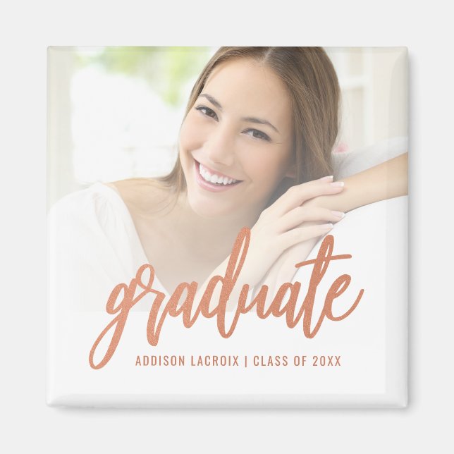 Imán Graduación de foto de Personalizado Rosa de moda G (Frente)