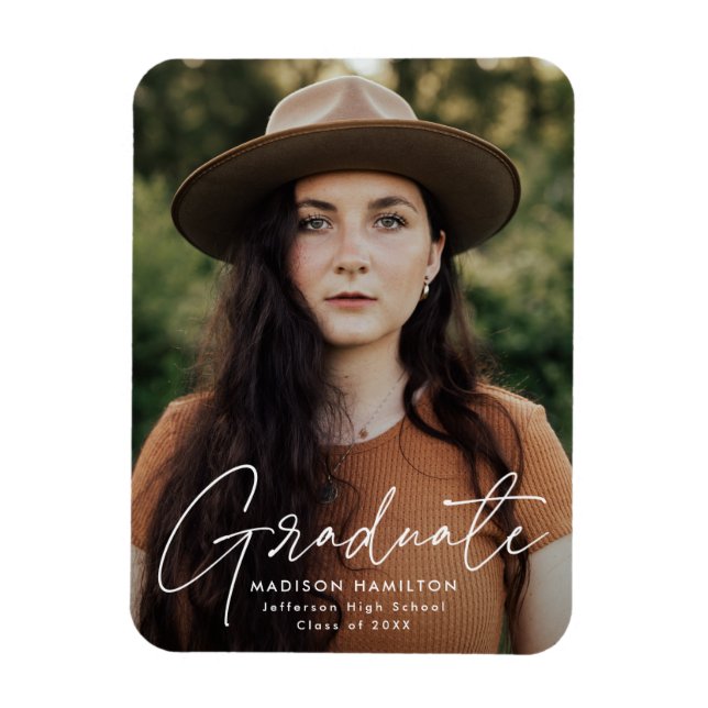 Imán Graduación de fotos de escritura blanca de grado m (Vertical)