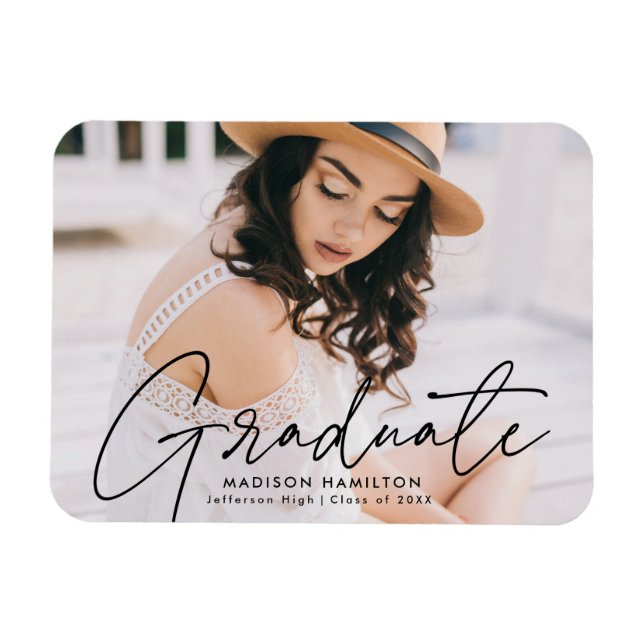 Imán Graduación de fotos de escritura negra moderna par (Horizontal)
