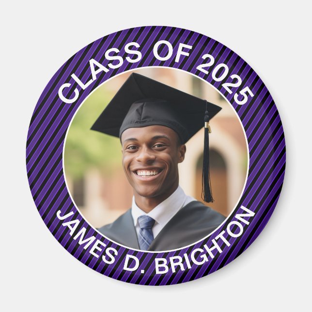 Imán Graduación de Fútbol Fotográfico Púrpura y Negro (Frente)