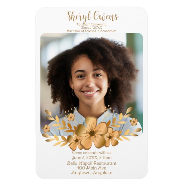 Imán Graduación de la Escuela Secundaria Golden Flower (Vertical)