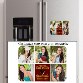 Imán Graduación de Moda de Collage de fotos maroon Gold
