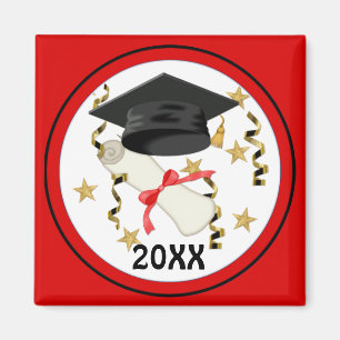 Imán Graduación de Mortero Azul y Diploma