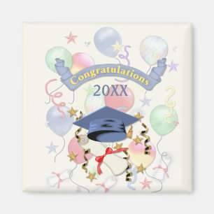 Imán Graduación de Mortero Azul y Diploma