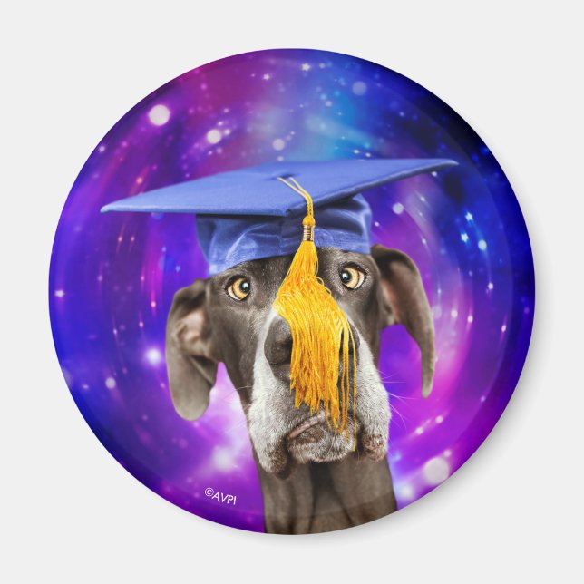 Imán Graduación divertida de perro con Gorra (Frente)