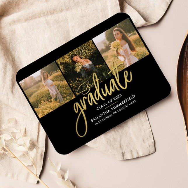 Imán Graduación Invitación de guión de Collage de fotos (Graduation 2024 Photo Magnet Announcement)