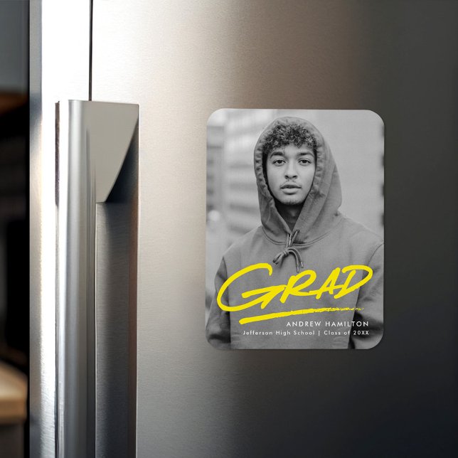 Imán Graduación moderna de fotos amarillas con disfraz (Subido por el creador)