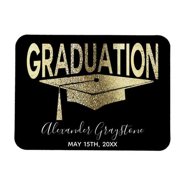 Imán Graduación Moderno Faux Gold Ahorra La Fecha (Horizontal)