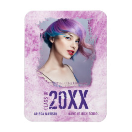 Imán Graduación morada rosada de foto de graduación de 