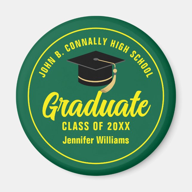 Imán Graduación personalizada verde amarillo (Frente)