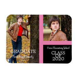 Imán Graduación Simple de Dos Fotos Rosa