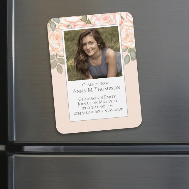 Imán Graduación simple foto Rosa floral Peach Coral (Subido por el creador)