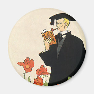 Imán Graduación Vintage, Graduado Leyendo un Libro