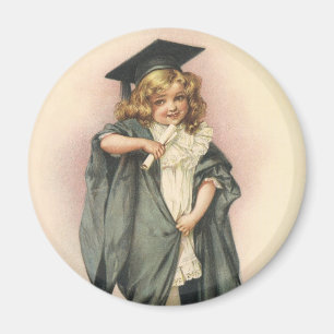 Imán Graduación Vintage, niña con gorra y toga