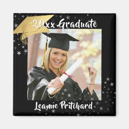Imán Graduado Black Gold Cap Brush Script Stars