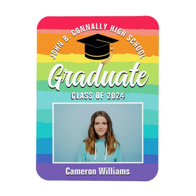 Imán Graduado de Rainbow Foto Graduación LGBTQ (Vertical)