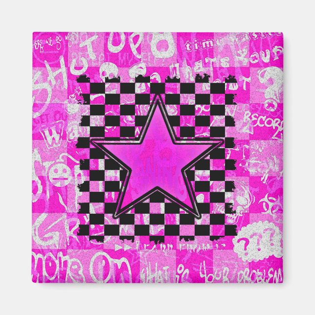 Imán Graffiti de estrella rosa (Frente)